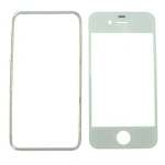Ecran de sticlă iPhone 4s alb cu cadru adeziv pentru reparații
