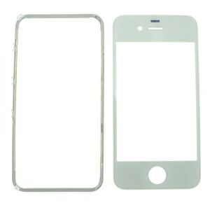 Ecran de sticlă iPhone 4s alb cu cadru adeziv pentru reparații