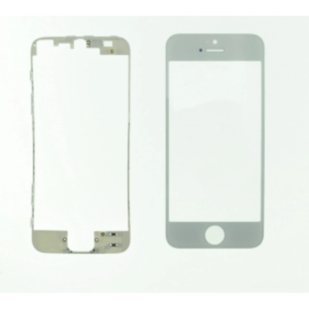 Ecran de sticlă iPhone 5 alb cu cadru adeziv pentru reparații