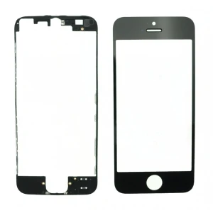 Ecran de sticlă iPhone 5 negru + ramă adezivă pentru reparație