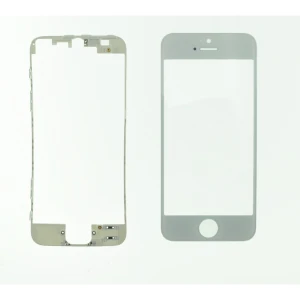 Ecran de sticlă iPhone 5s alb cu ramă adezivă satkit