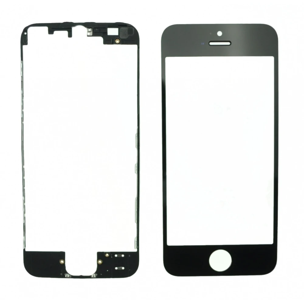 Ecran de sticlă iPhone 5s negru cu cadru adeziv pentru reparații