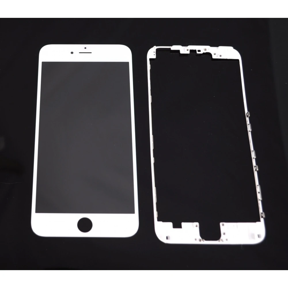 Ecran sticlă iPhone 6 Plus alb cu ramă adezivă pentru reparații