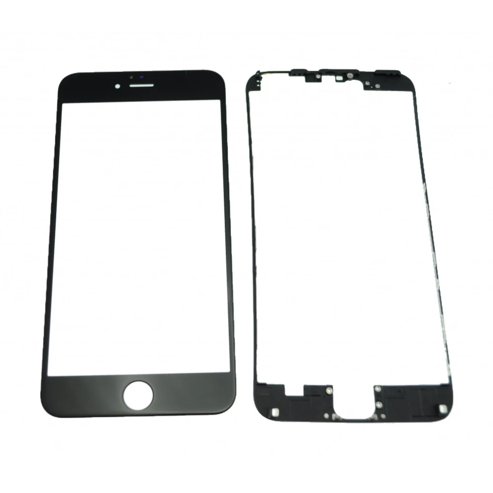 Ecran sticlă iPhone 6 Plus negru + ramă adezivă pentru reparație