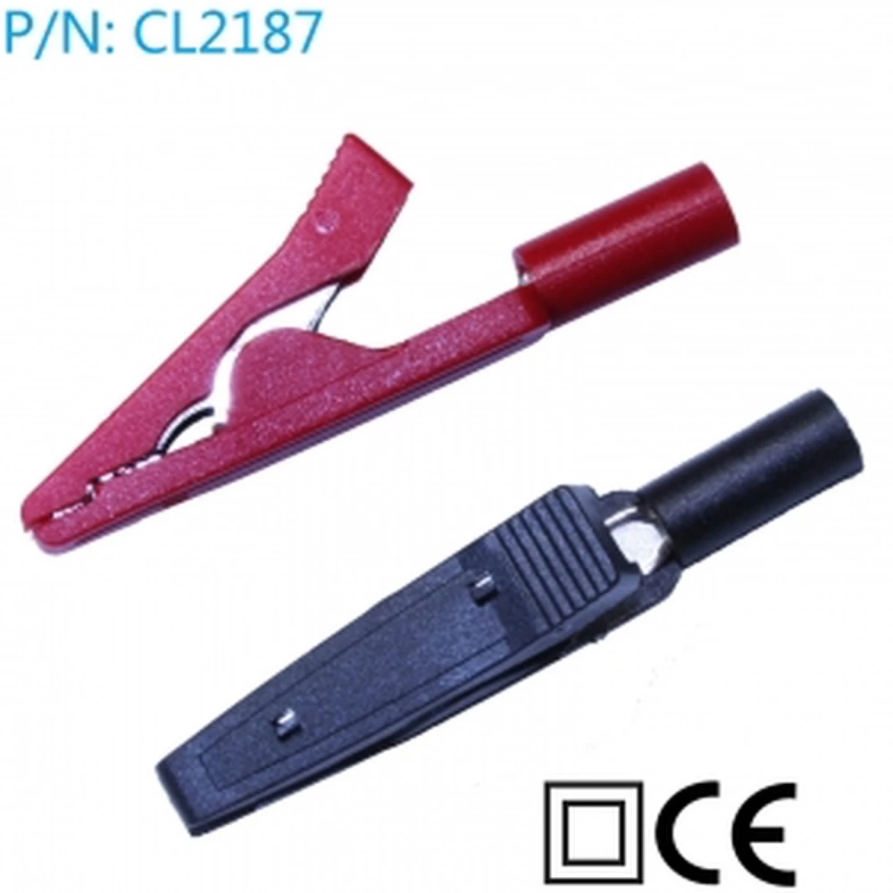 Cleme crocodil cu conector banana 2mm, pachet 2 bucati, rosu-negru Amass