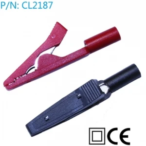 Cleme crocodil cu conector banana 2mm, pachet 2 bucati, rosu-negru Amass