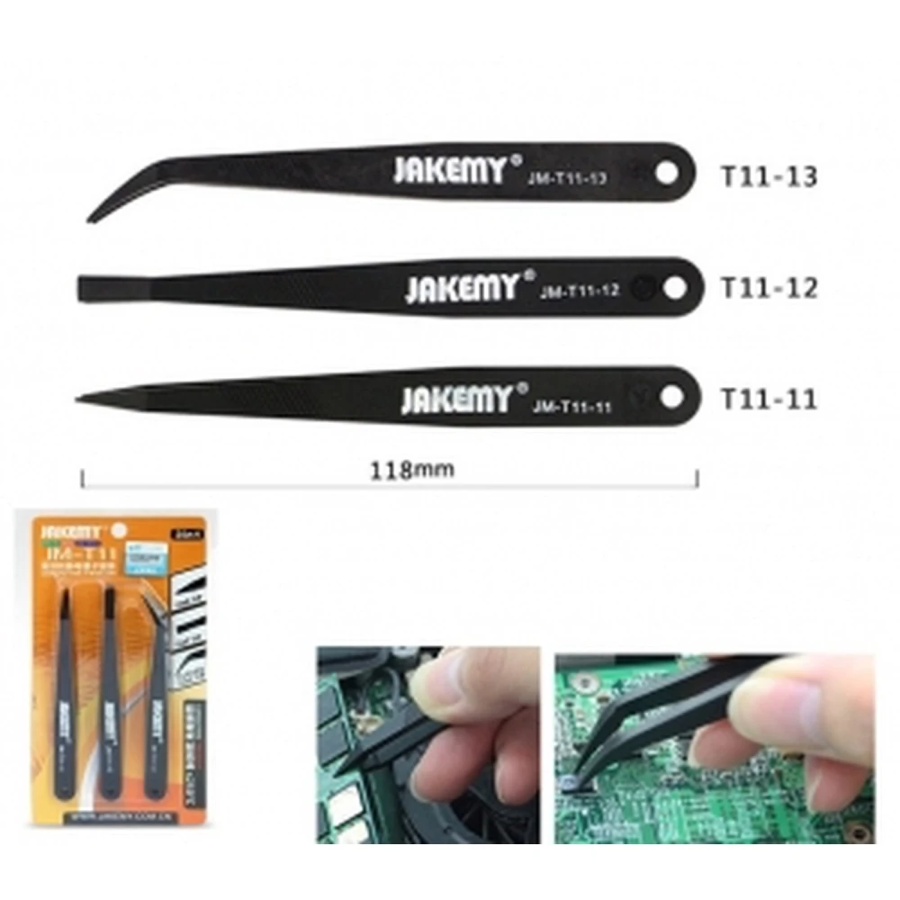 Pensete antistatice din plastic JM-T11 - set cu pensete curbe și drepte pentru electronică