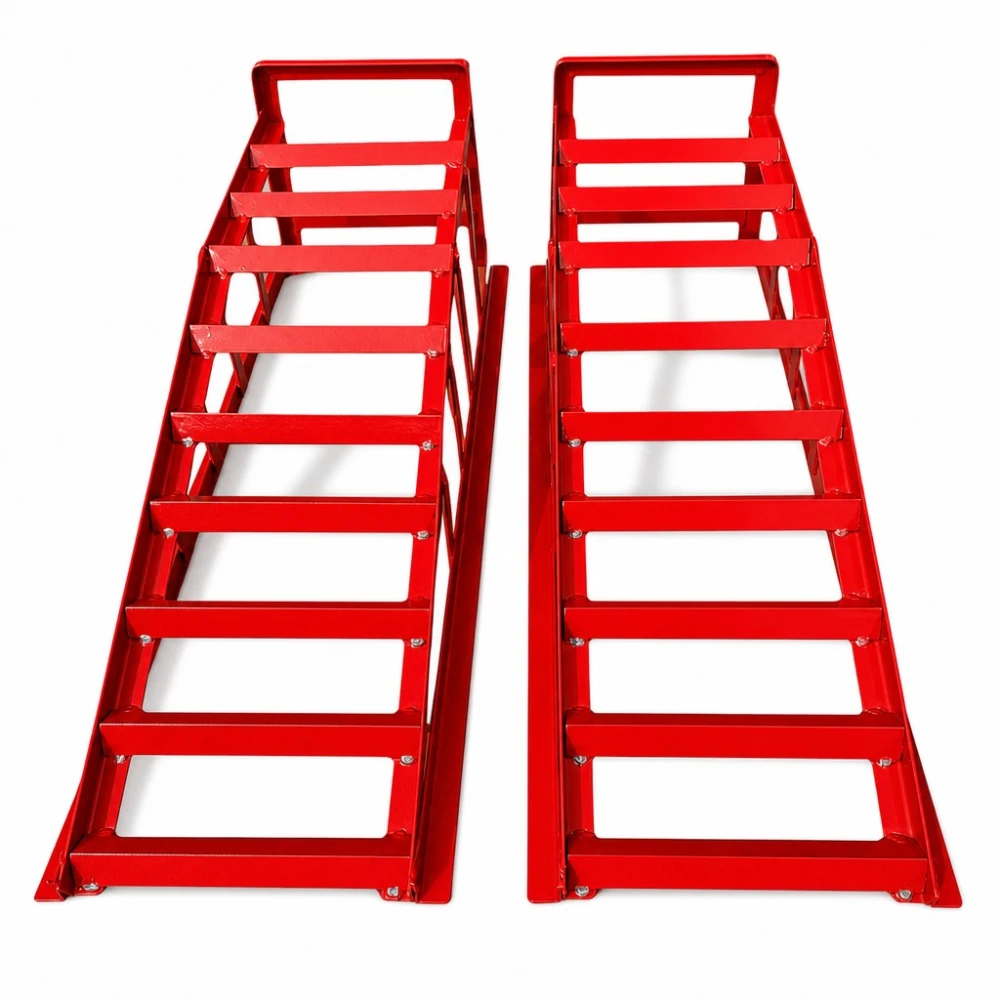 Rampe de Oțel pentru Mașină 2 Tone (4.400 lbs) — Set de 2 Rampe de Serviciu Portabile pentru Schimb de Ulei și Întreținere, Roșii TSX TOOL