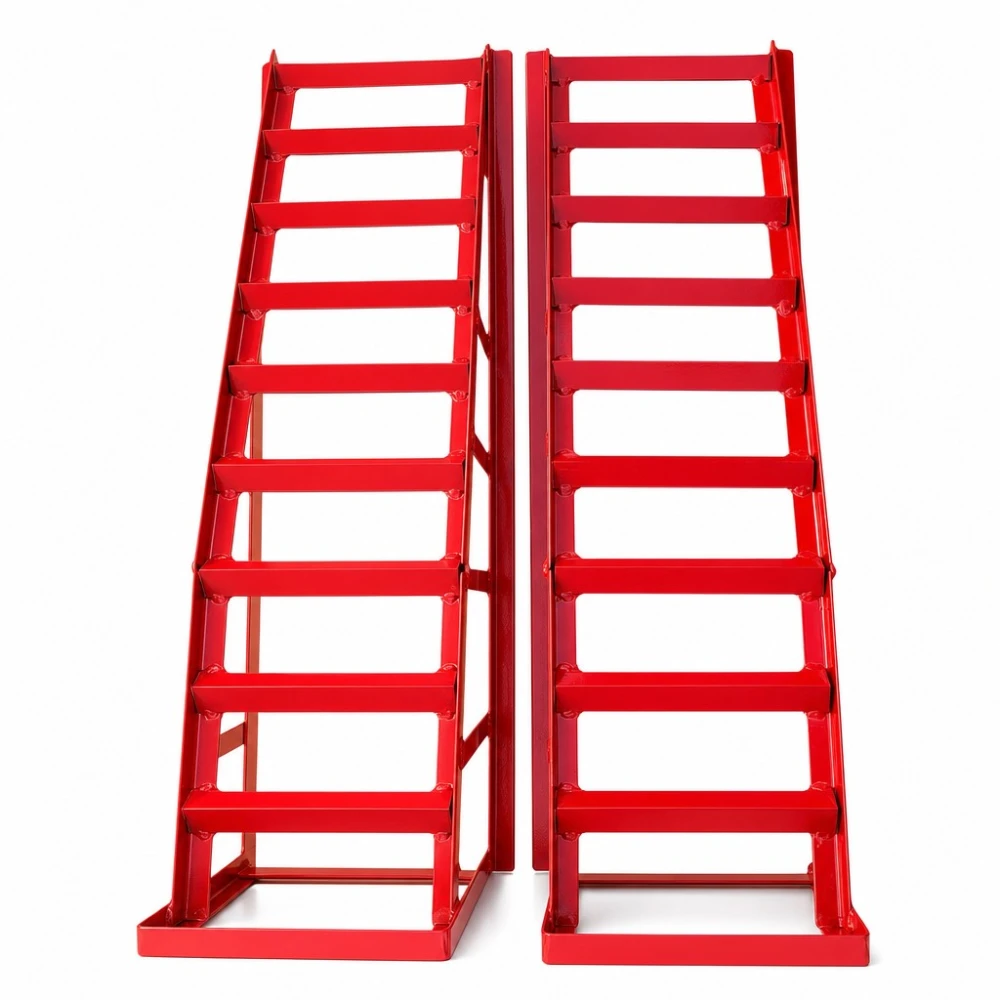 Rampe de Oțel pentru Mașină 2 Tone (4.400 lbs) — Set de 2 Rampe de Serviciu Portabile pentru Schimb de Ulei și Întreținere, Roșii TSX TOOL