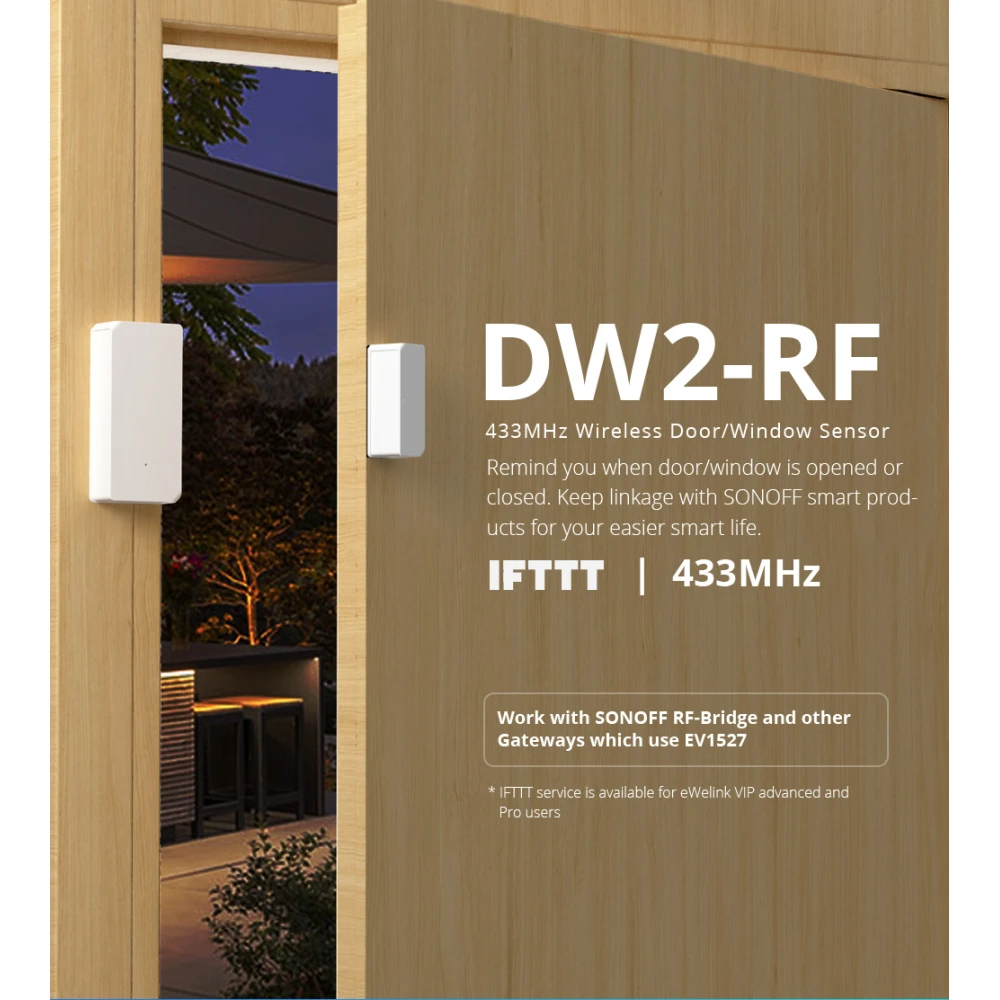 Senzor ușă fereastră wireless SONOFF DW2 RF pentru alarmă de securitate