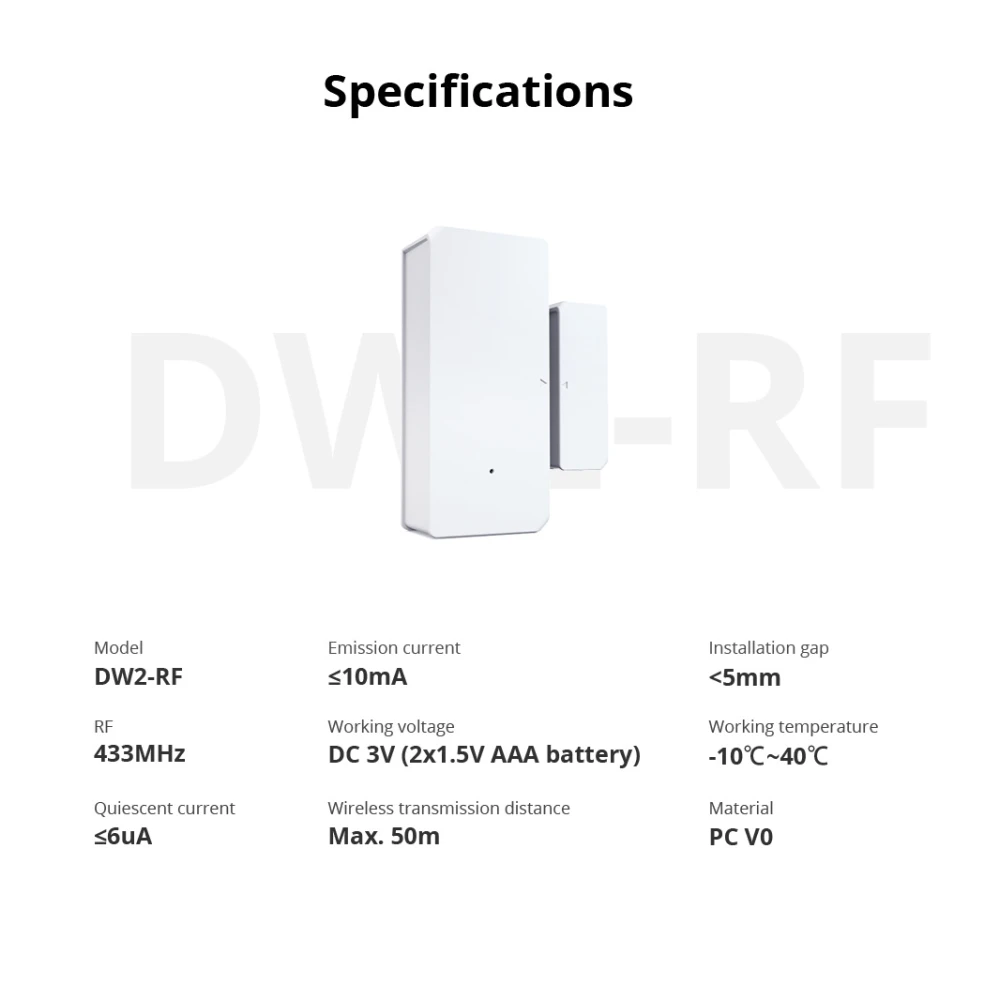 Senzor ușă fereastră wireless SONOFF DW2 RF pentru alarmă de securitate