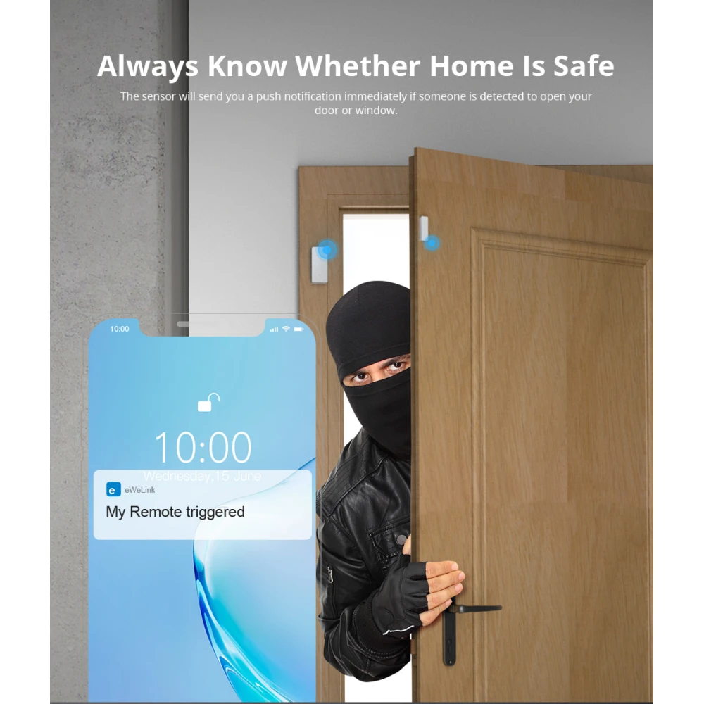 Senzor ușă fereastră wireless SONOFF DW2 RF pentru alarmă de securitate