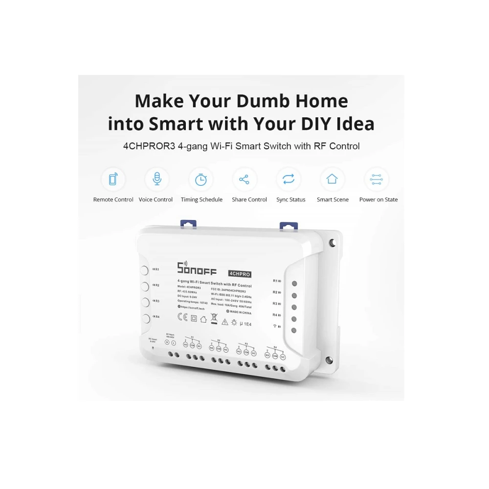 Sonoff 4CH Pro R3 întrerupător WiFi 4 canale pentru smart home compatibil cu Alexa și Google Home