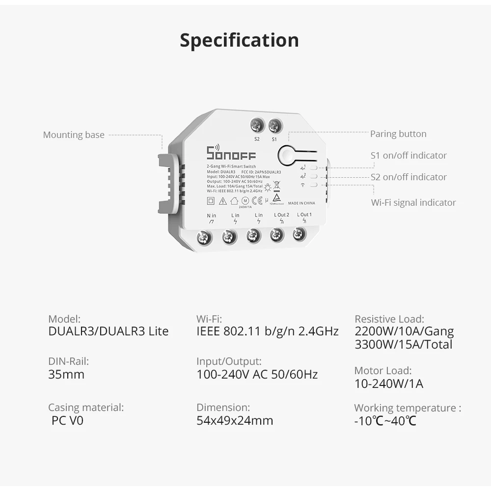 SONOFF DUAL R3 întrerupător inteligent dual cu măsurare putere