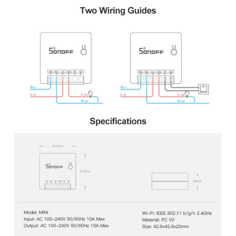 Sonoff Mini Wifi Smart Switch en uso para automatización del hogar