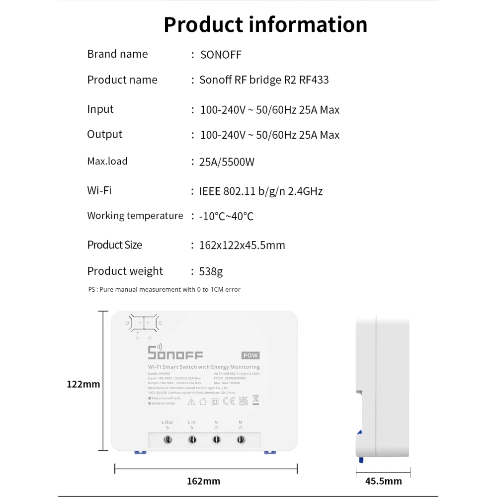 SONOFF Pow R3 - întrerupător inteligent WiFi de mare putere cu monitorizare