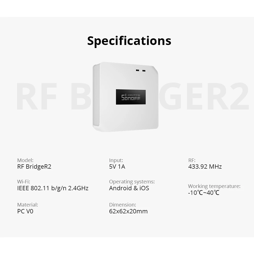 Detalle del Sonoff RF Bridge R2 con antena 433MHz