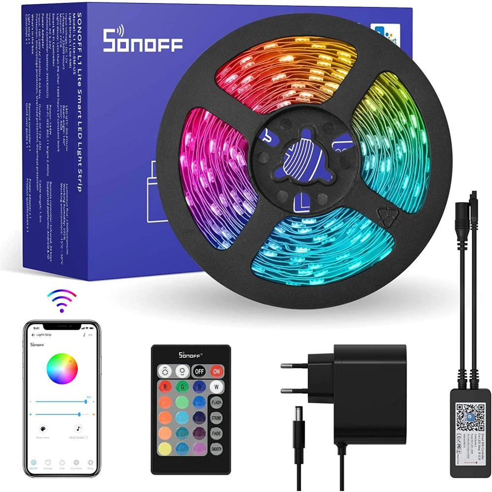 Bandă LED inteligentă WiFi SONOFF L2 Lite 5 metri cu telecomandă și app
