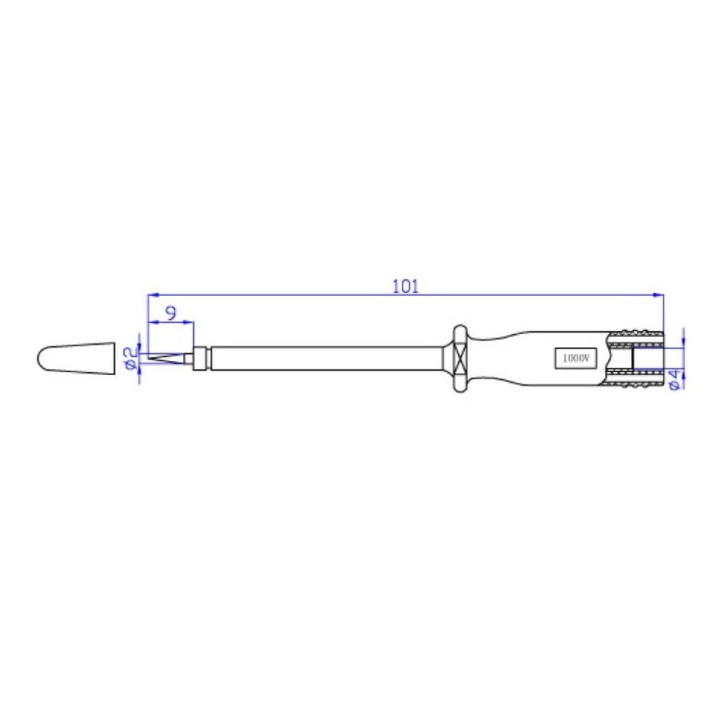 Detalle de punta de acero inoxidable de la sonda TP4164 para perforar cables
