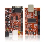 Detalle del programador UPA USB V1.3 mostrando conectores y adaptadores
