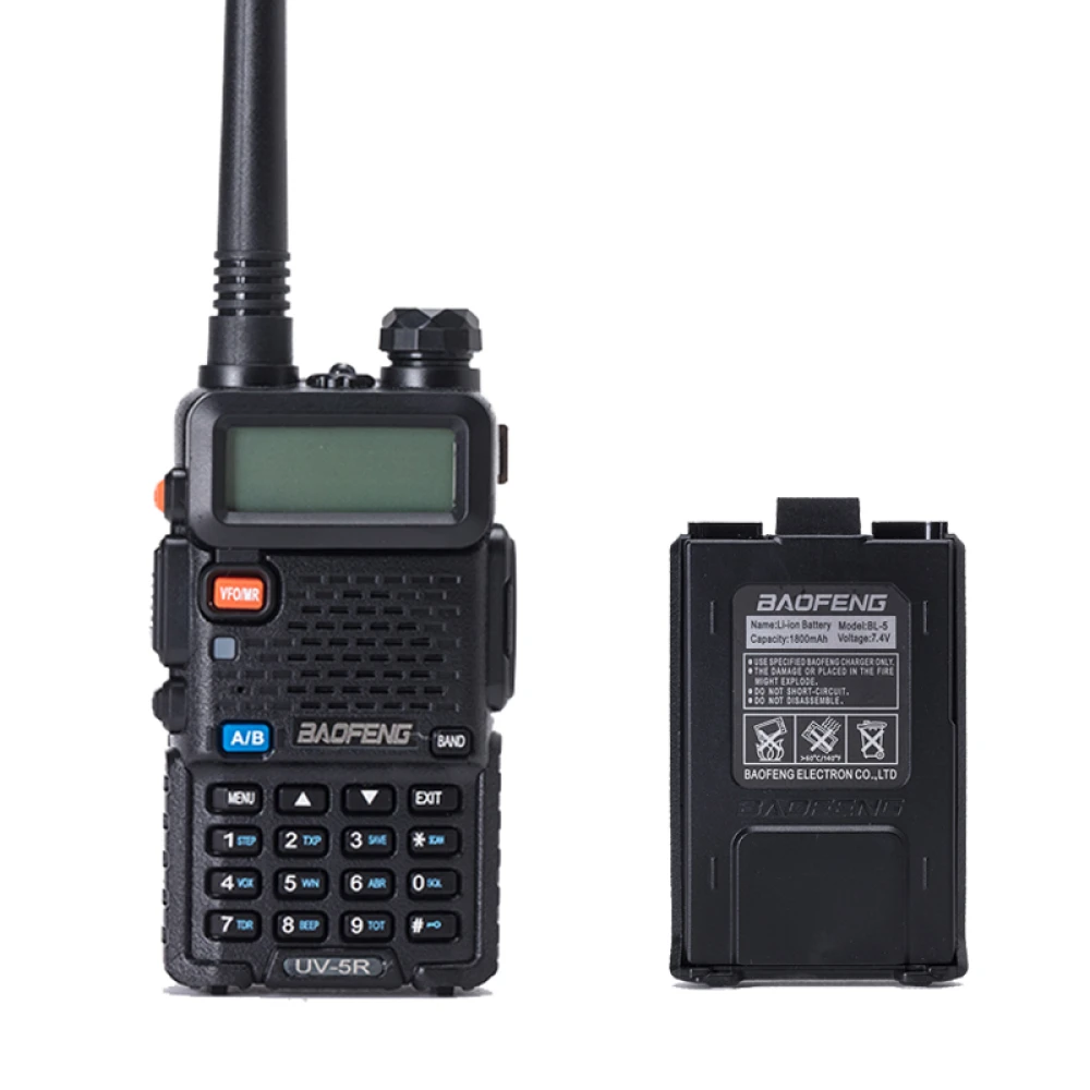 Walkie talkie Baofeng UV-5R 8W cu căști și bandă duală VHF/UHF